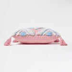 Geometric Ikat Tufted Cotton Cushion With Tassels | 45cm x 45cm | Blue & White