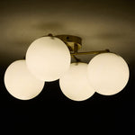 4-light Modern Semi Flush Mount Ceiling Light, Ceramic Globe Shade With Brass Metal Frame, Contemporary Chandelier