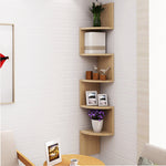 3/5-tier Wooden Floating Corner Shelf Wall Mounted Tiered Zigzag Corner Shelves | Large | Brown