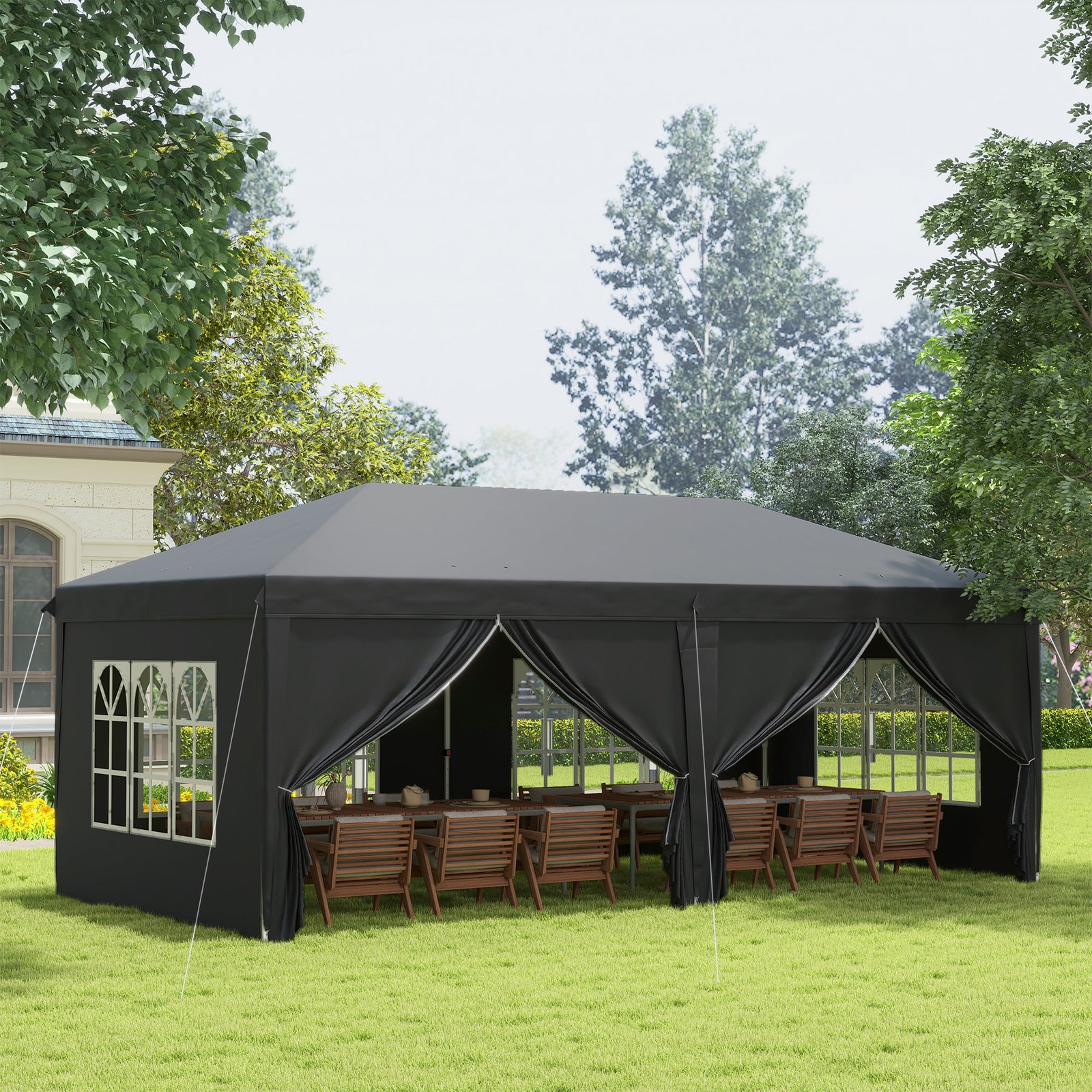 3 X 6 M Pop Up Gazebo With Sides And Windows | Black