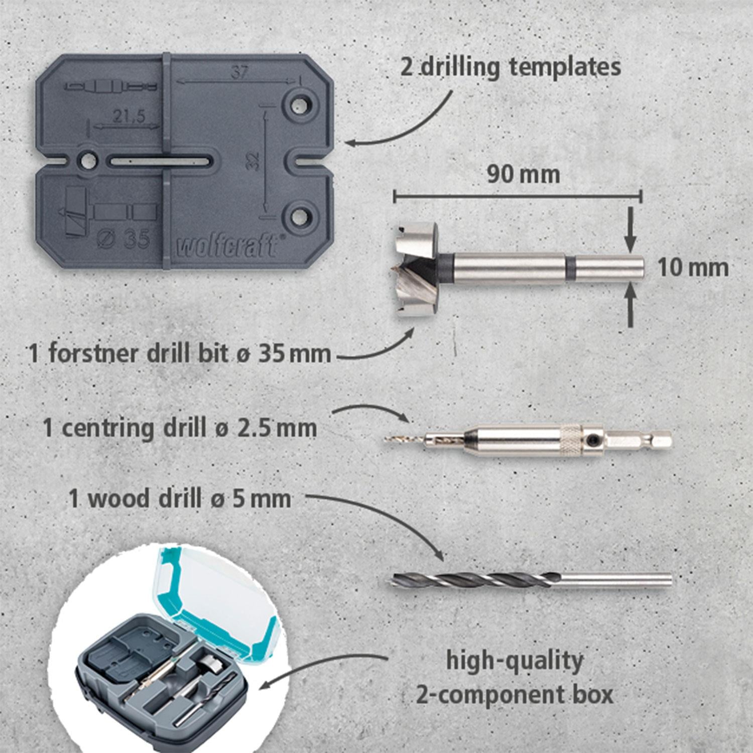 35 Mm Hinge Drilling Kit, 5 Pcs With Forstner Drill For Woodworking