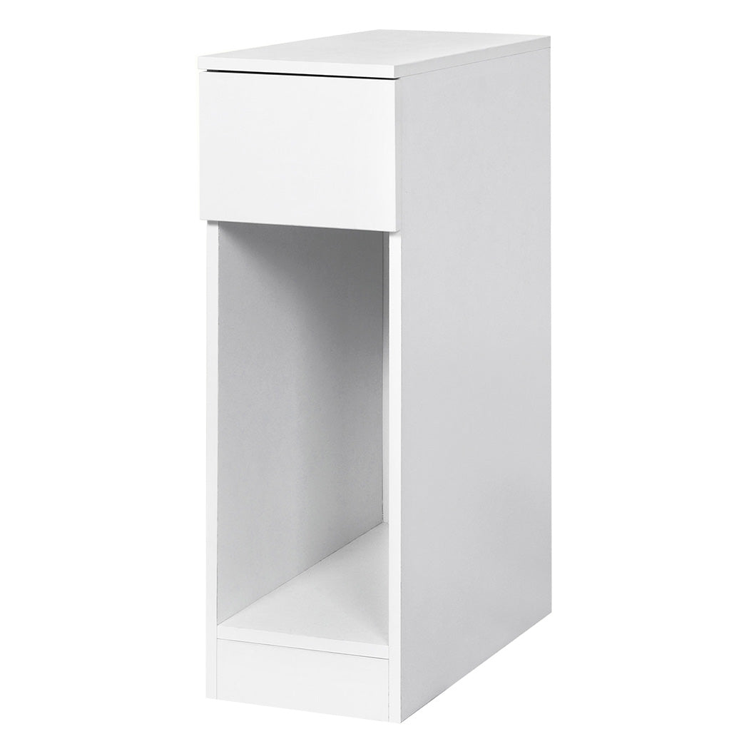Bedside Table Cabinet  Narrow Slim Side Cabinet White Drawer Open Shelf | White