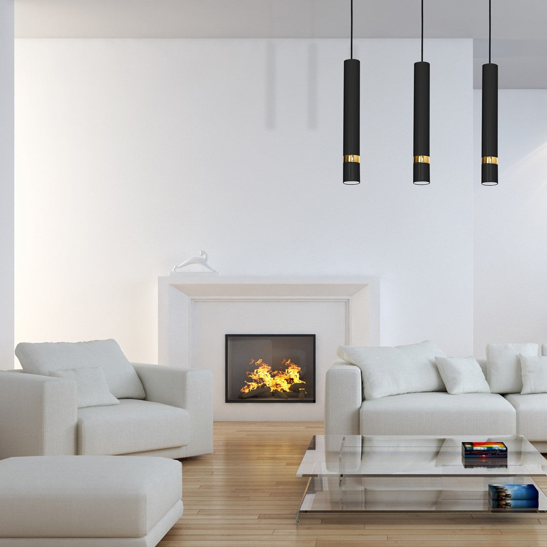 Joker Contemporary Pendant Lamp 3xgu10 Hand Made Cylindrical Style Light | Black & Gold