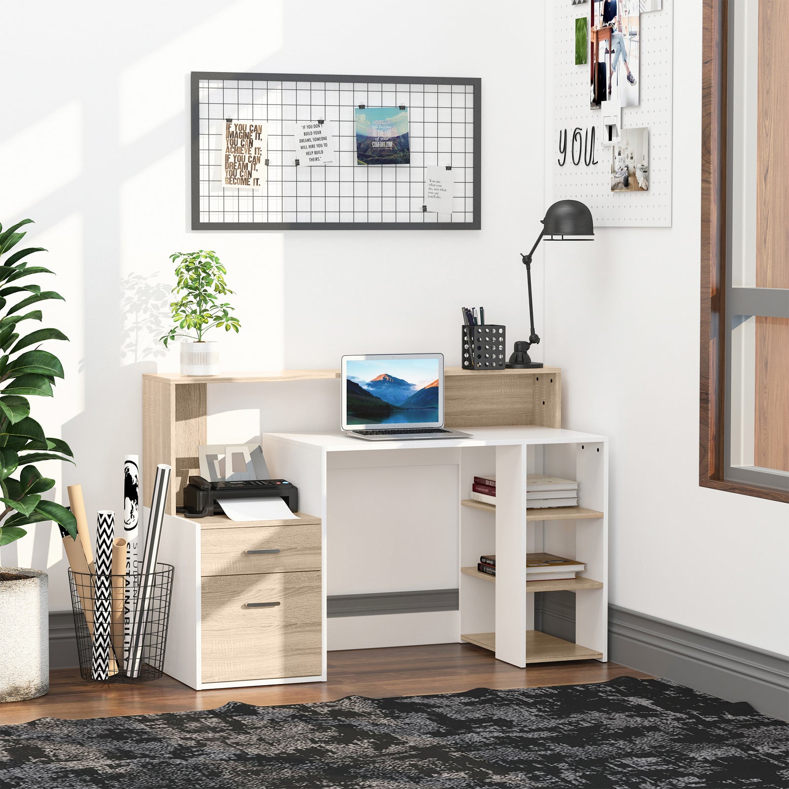 Multi-storage & Workstation Desk Table Storage Shelves Home | White
