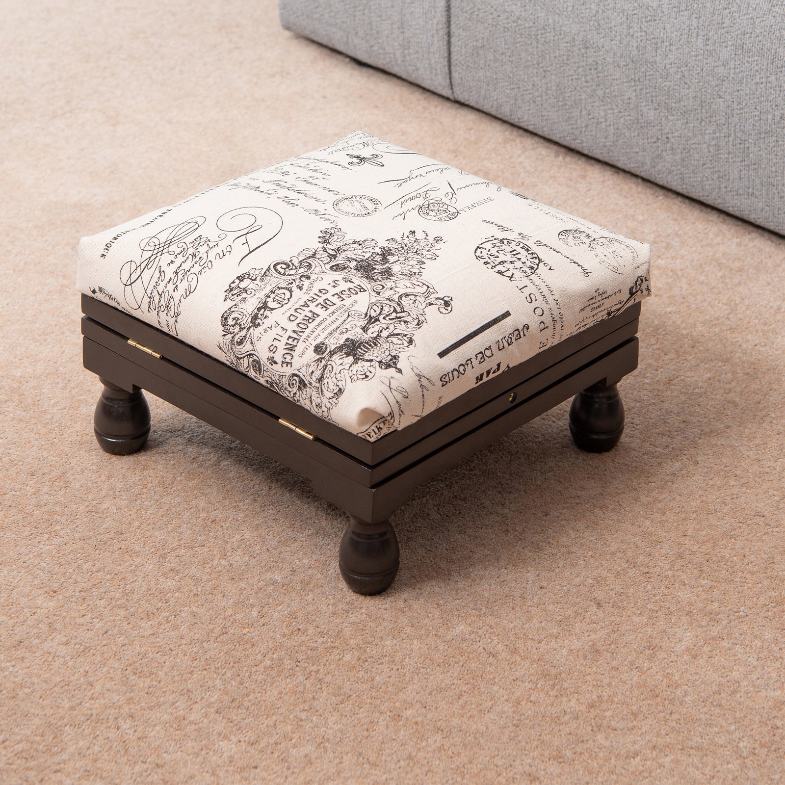 3 Position Footstool Height Adjustable Padded Top Mahogany Frame