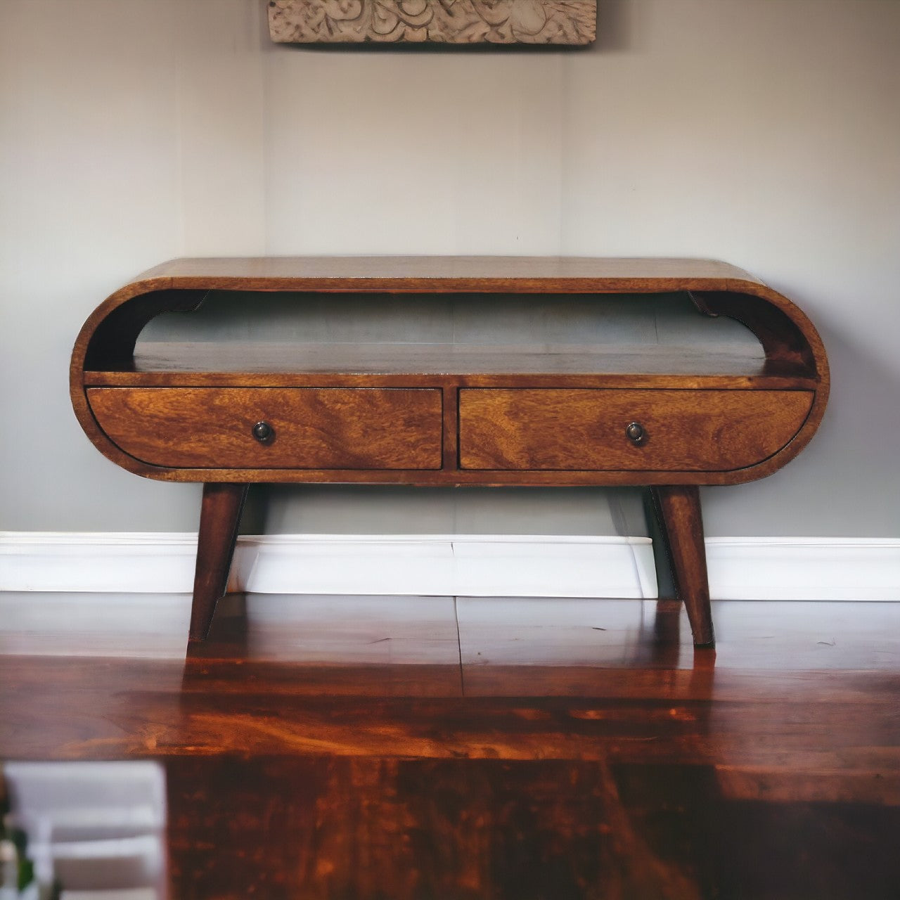 Solid Wood Chestnut Circular Tv Stand