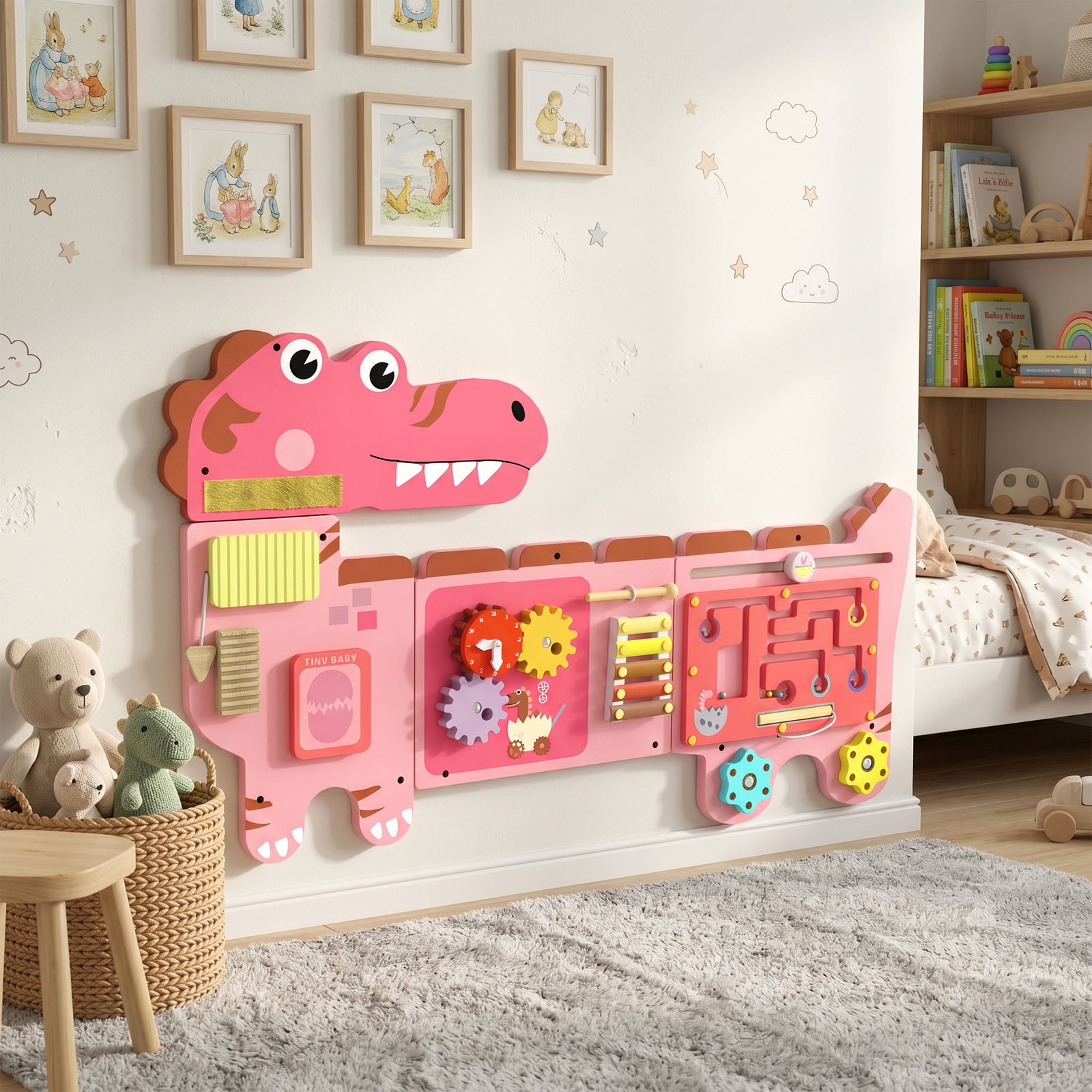 Busy Board Panels Wall Mounted Dinosaur | Pink