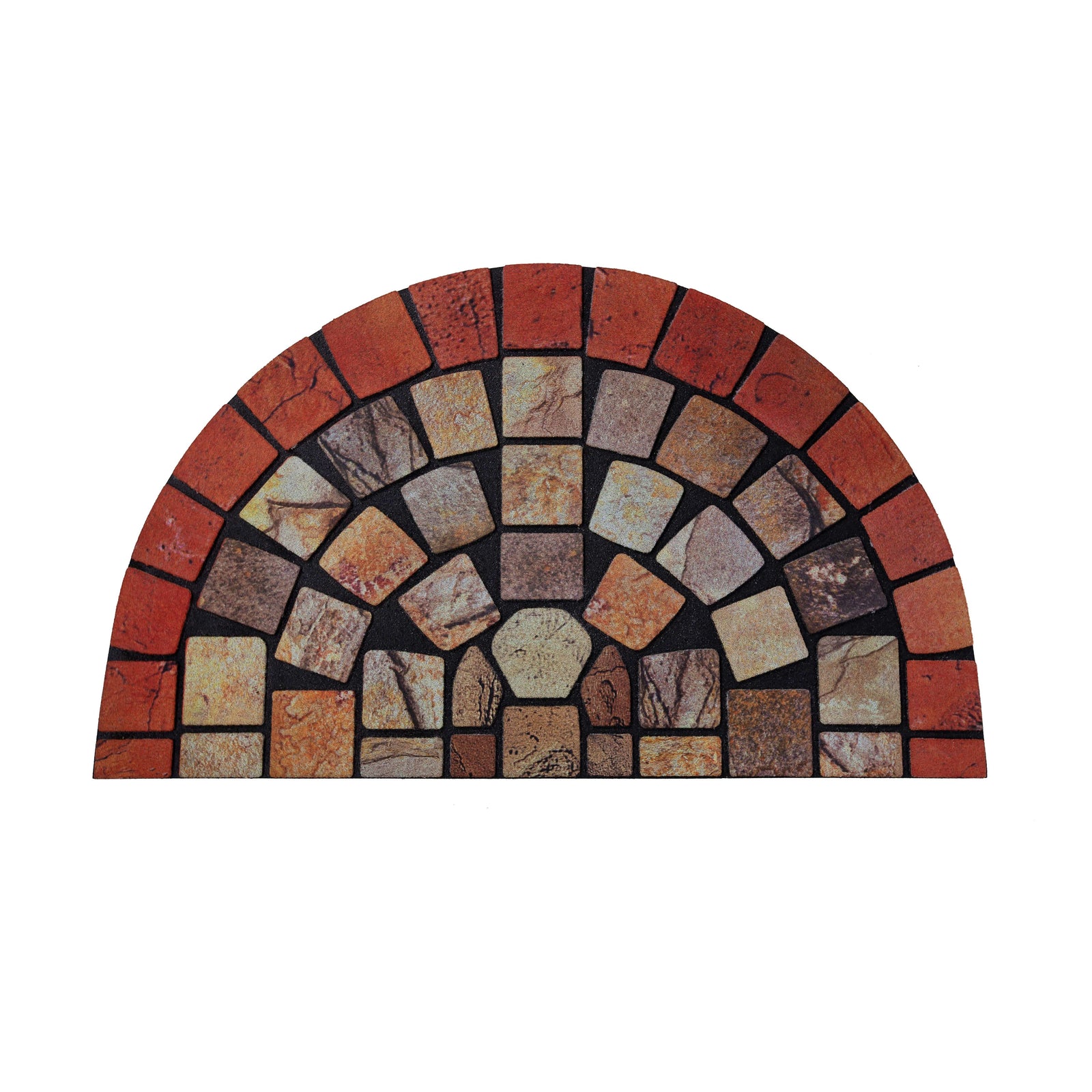 Elegant Tile Effect Halfmoon Doormat | Red