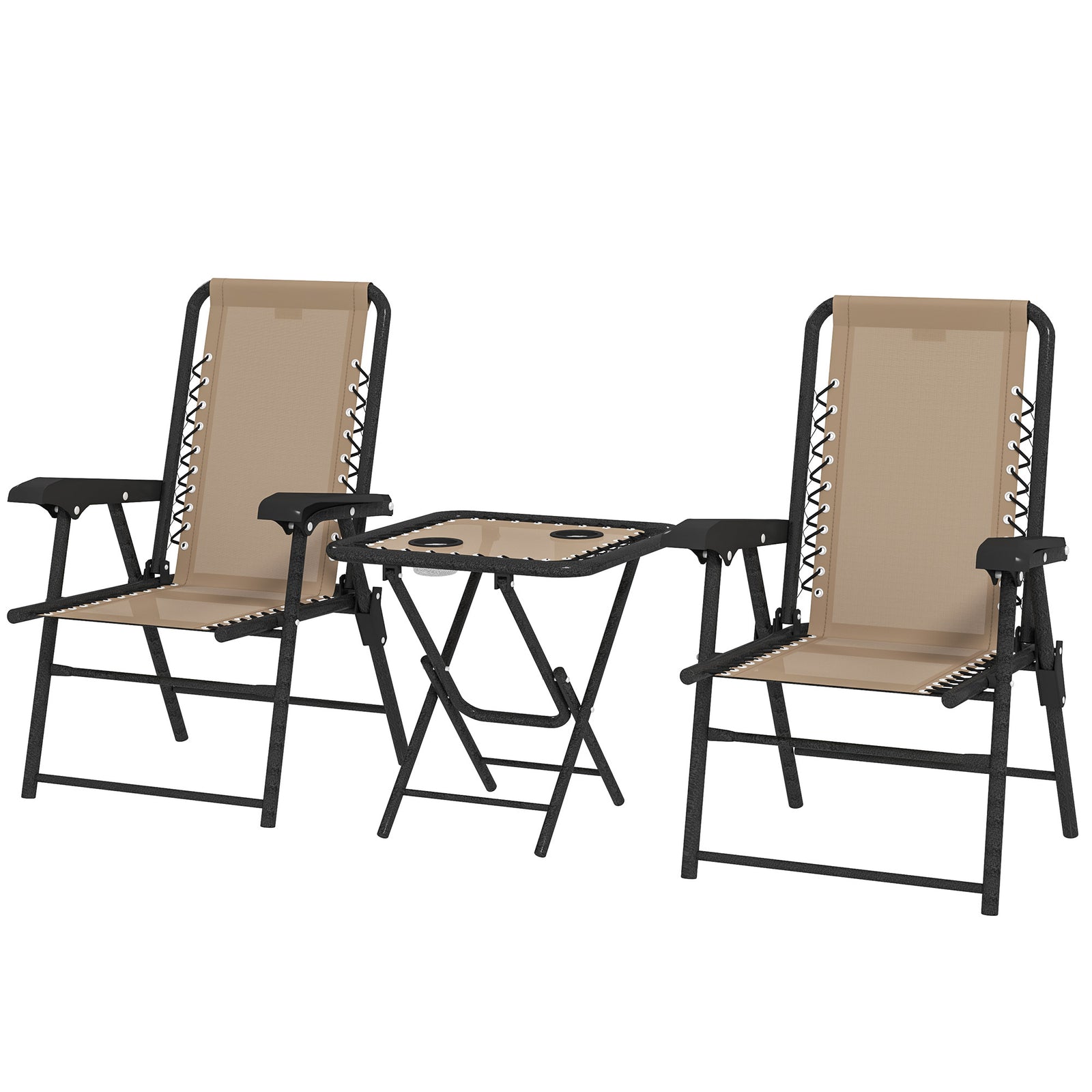 3 Pieces Folding Garden Bistro Set With Cup Holders | Khaki