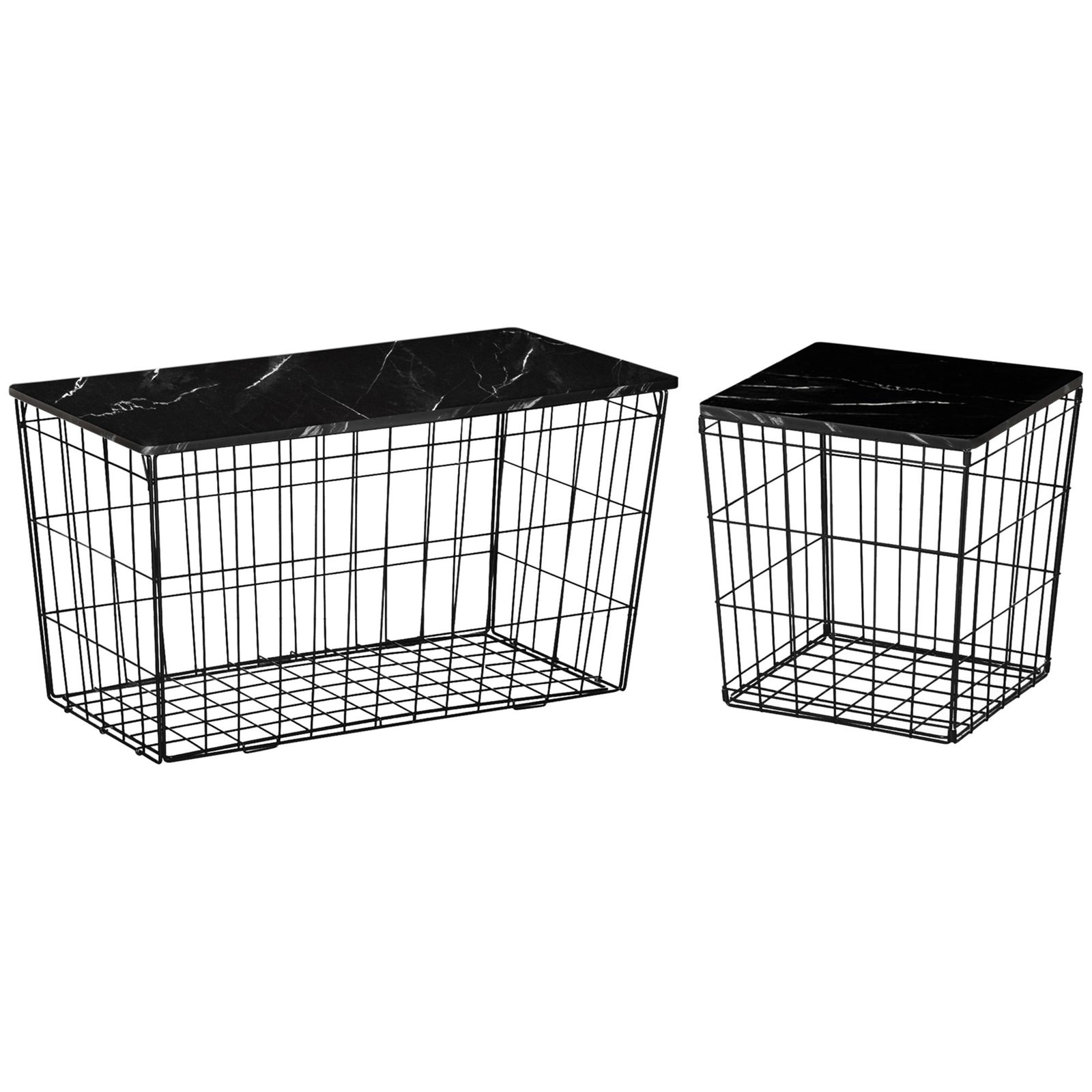 HOMCOM Coffee Table Set Of 2, Faux Marble Top, Storage