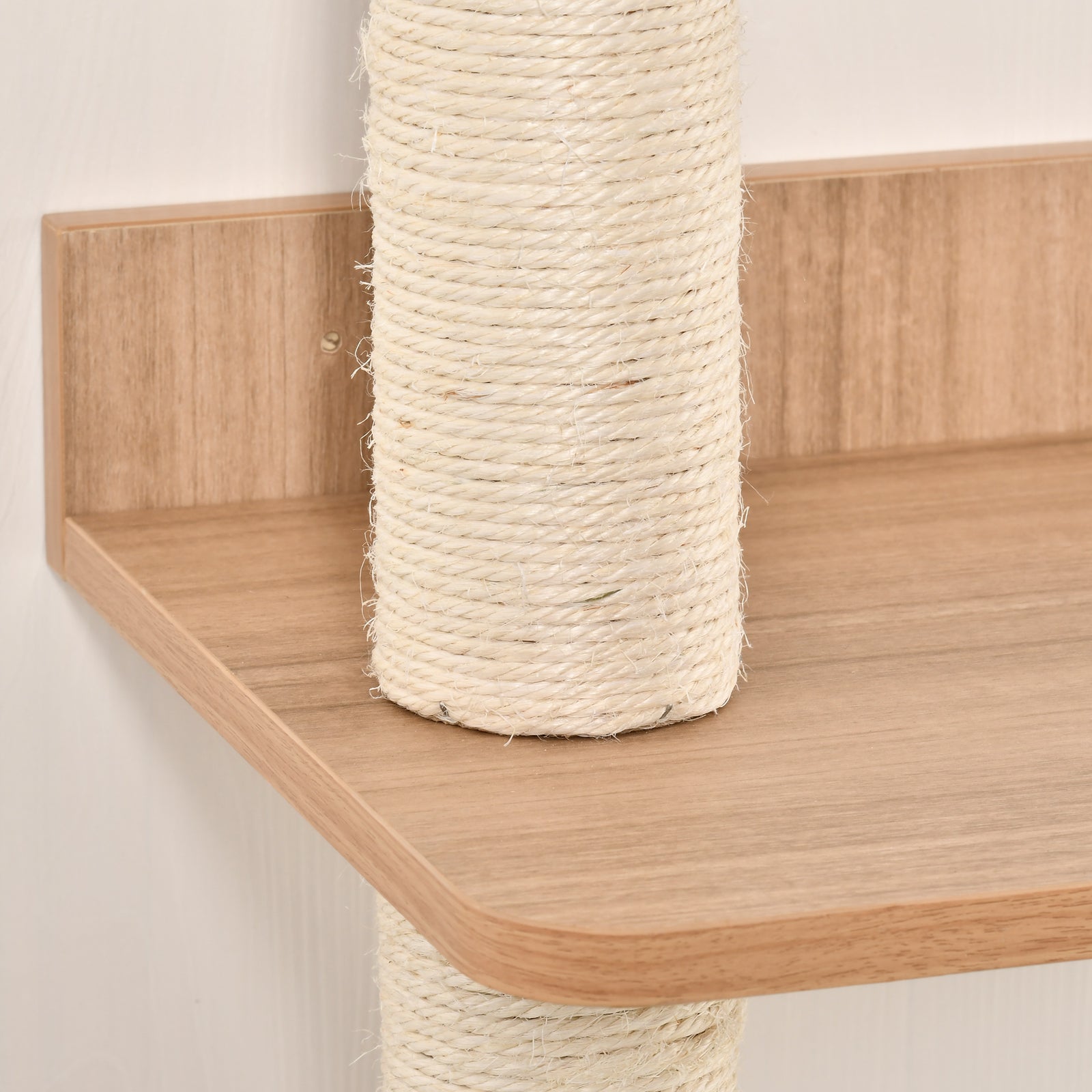 Wall-mounted Cat Tree Shelter W/ Cat House, Bed, Scratching Post - Beige