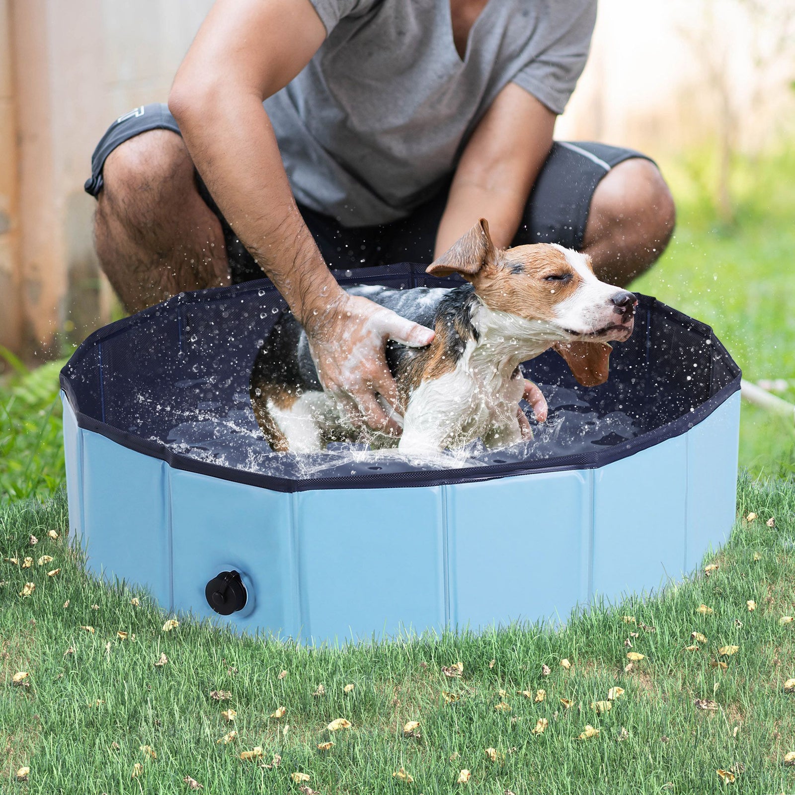 Pawhut Pet Paddling Pool Cat Dog Indoor/ Outdoor Foldable 80cm Diameter | Blue