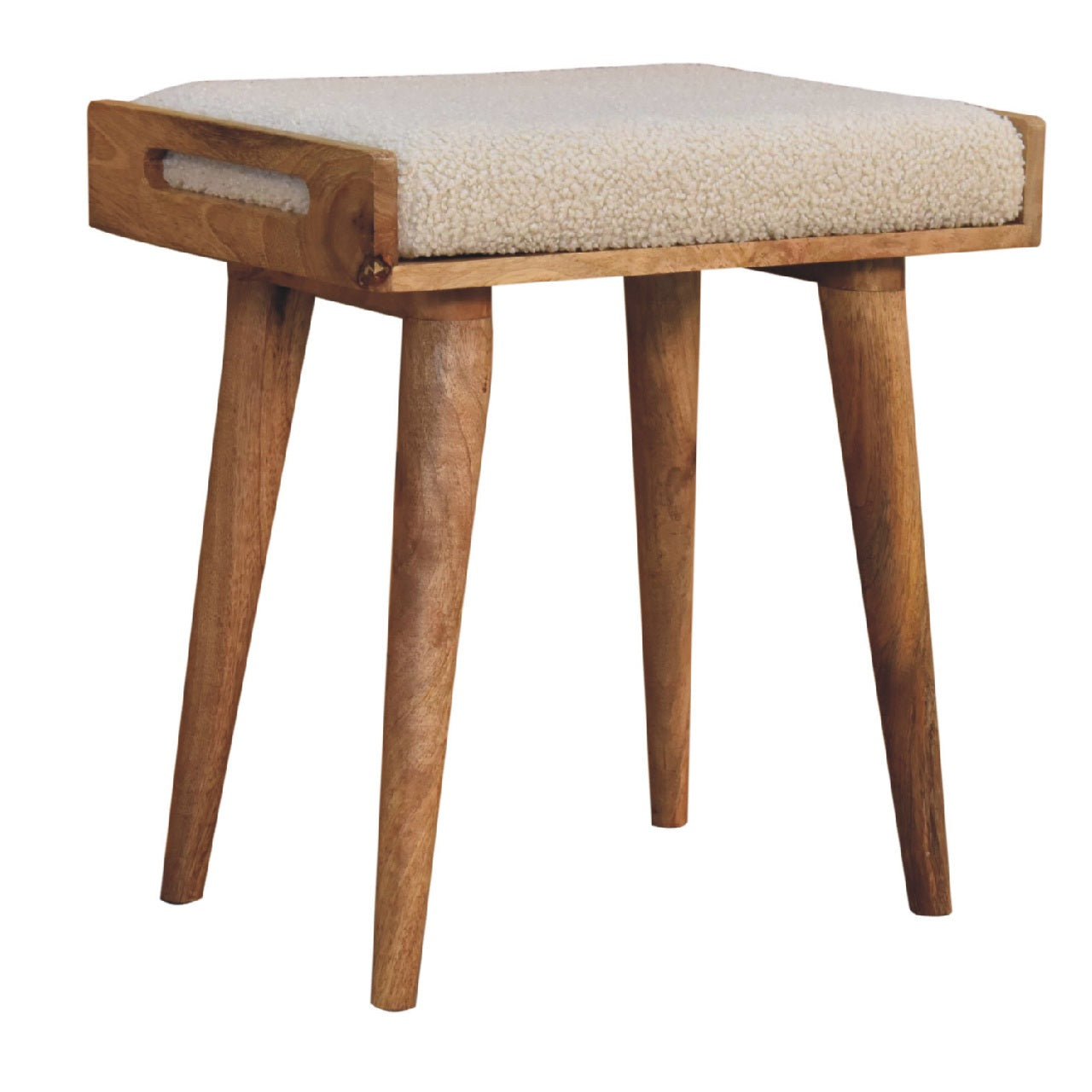 Solid Mango Wood Boucle Cream Tray Style Footstool