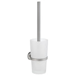 Chrome Wall Mounted Toilet Brush And Frosted Glass Container | Brushed Chrome