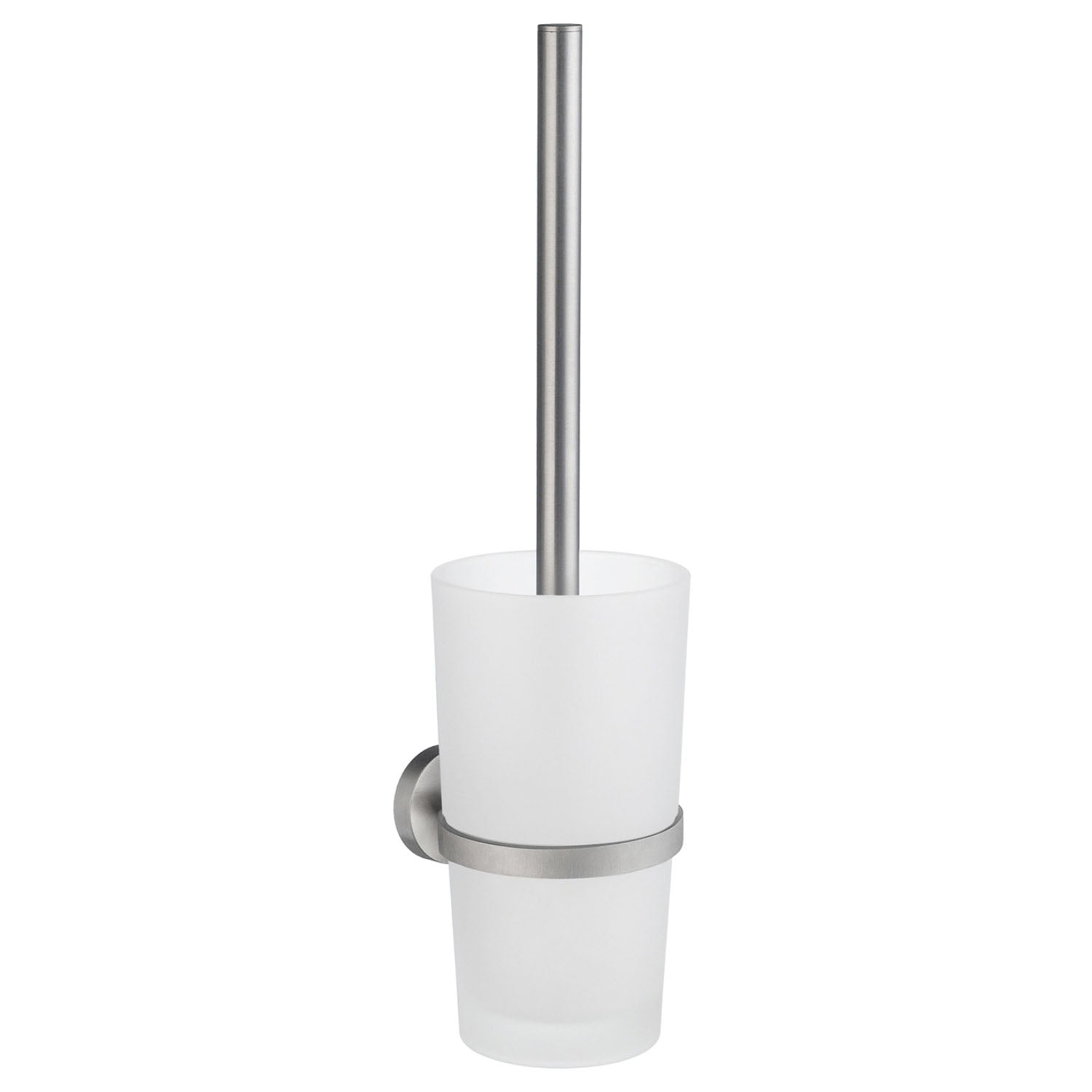 Chrome Wall Mounted Toilet Brush And Frosted Glass Container | Brushed Chrome