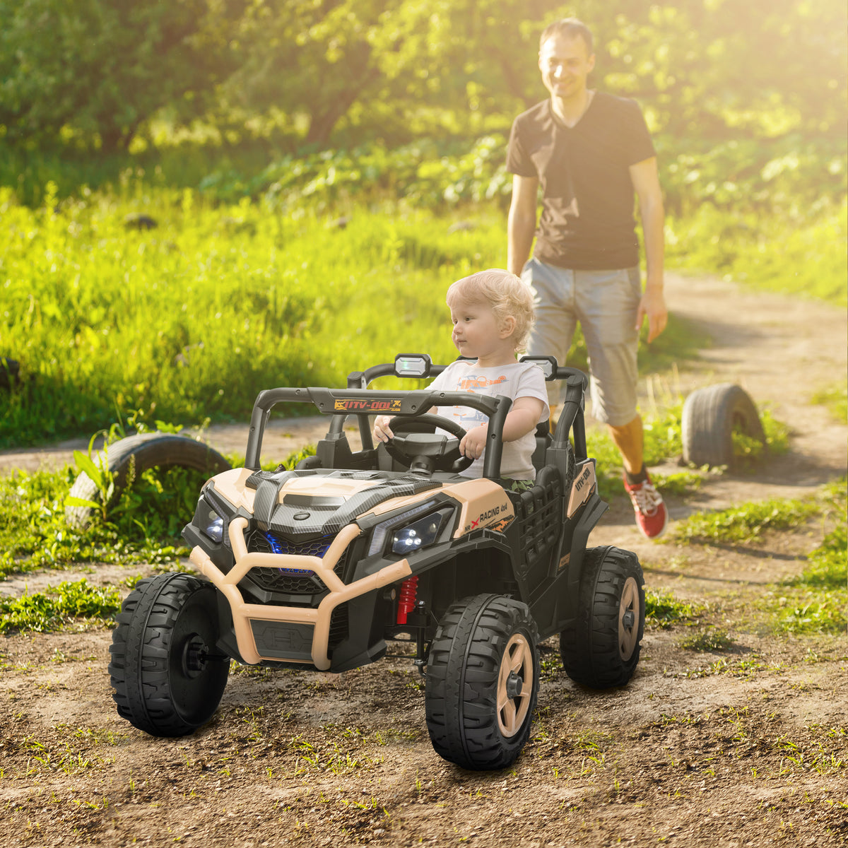 2 Seater 24v Kids Electric Car W/ Remote Control | Khaki