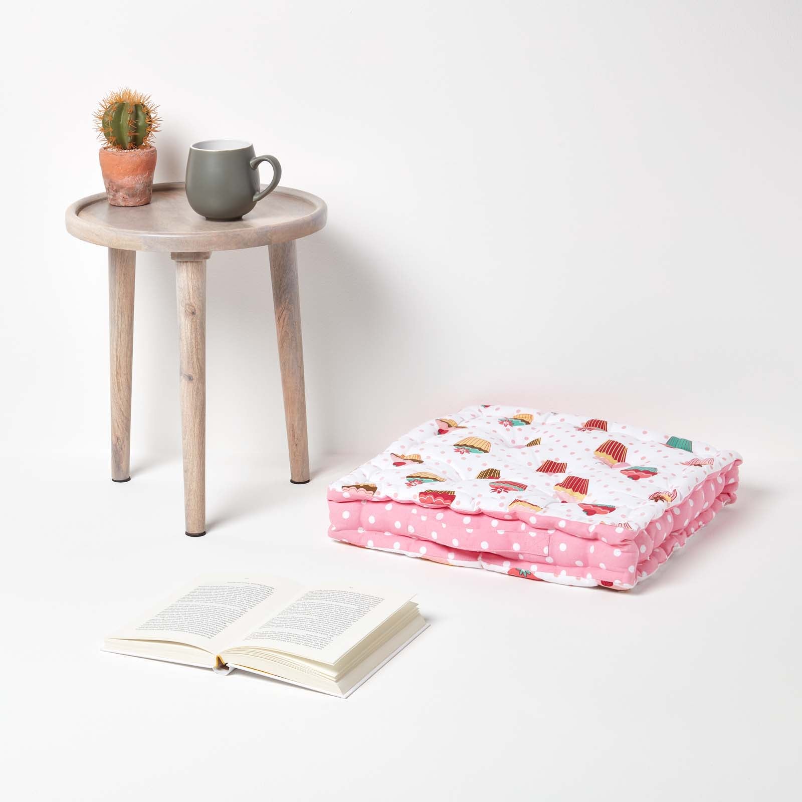 Cotton Cup Cakes Floor Cushion | 40cm x 40cm | Pink