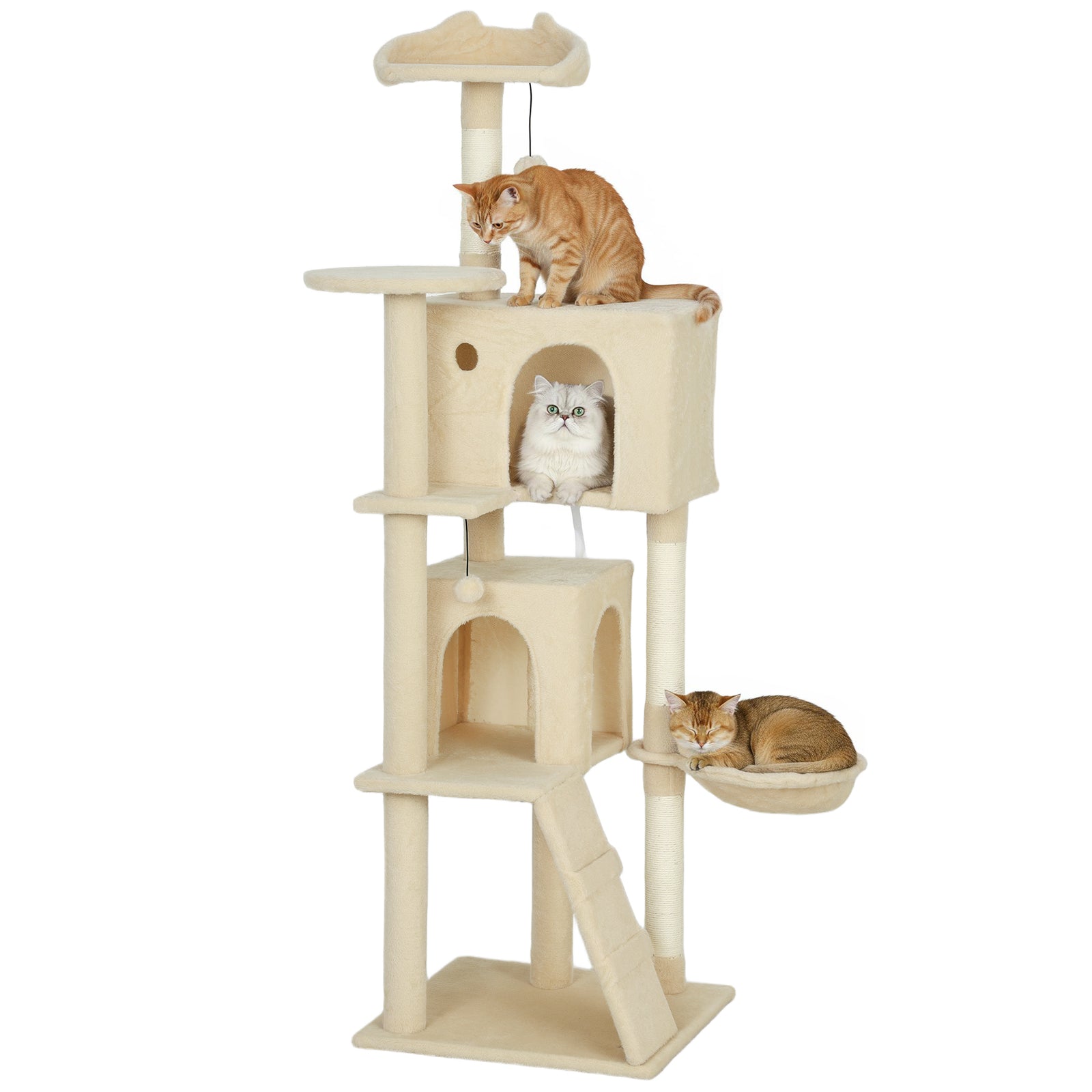 Cat Tree Tower With Sisal Scratching Posts, Condos | 160cm | Beige
