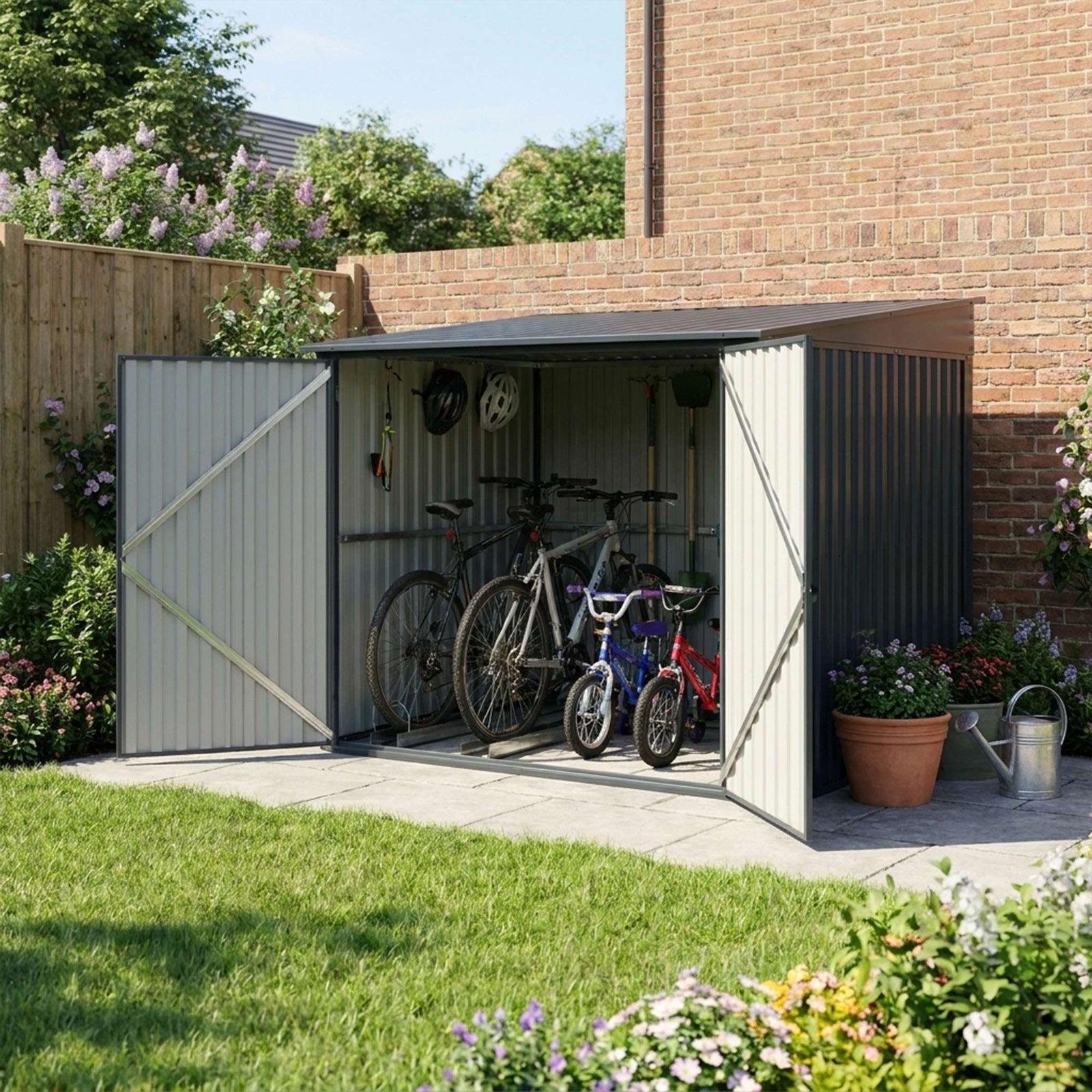 Outdoor Metal Garden Bike Storage Shed Bicycle Storage For Up To 4 Bikes