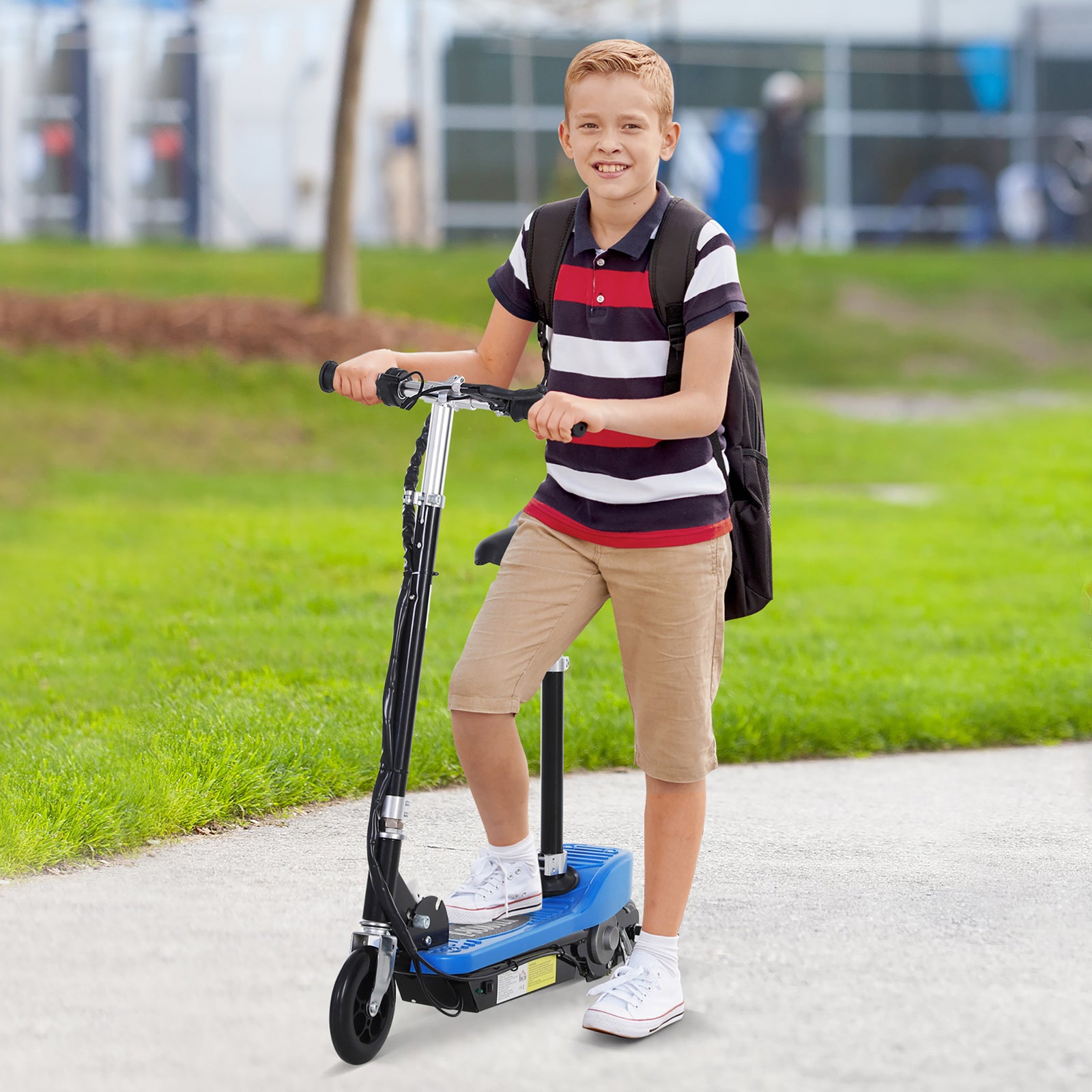 Foldable Powered Scooter With Adjustable Seat And Brake | Blue