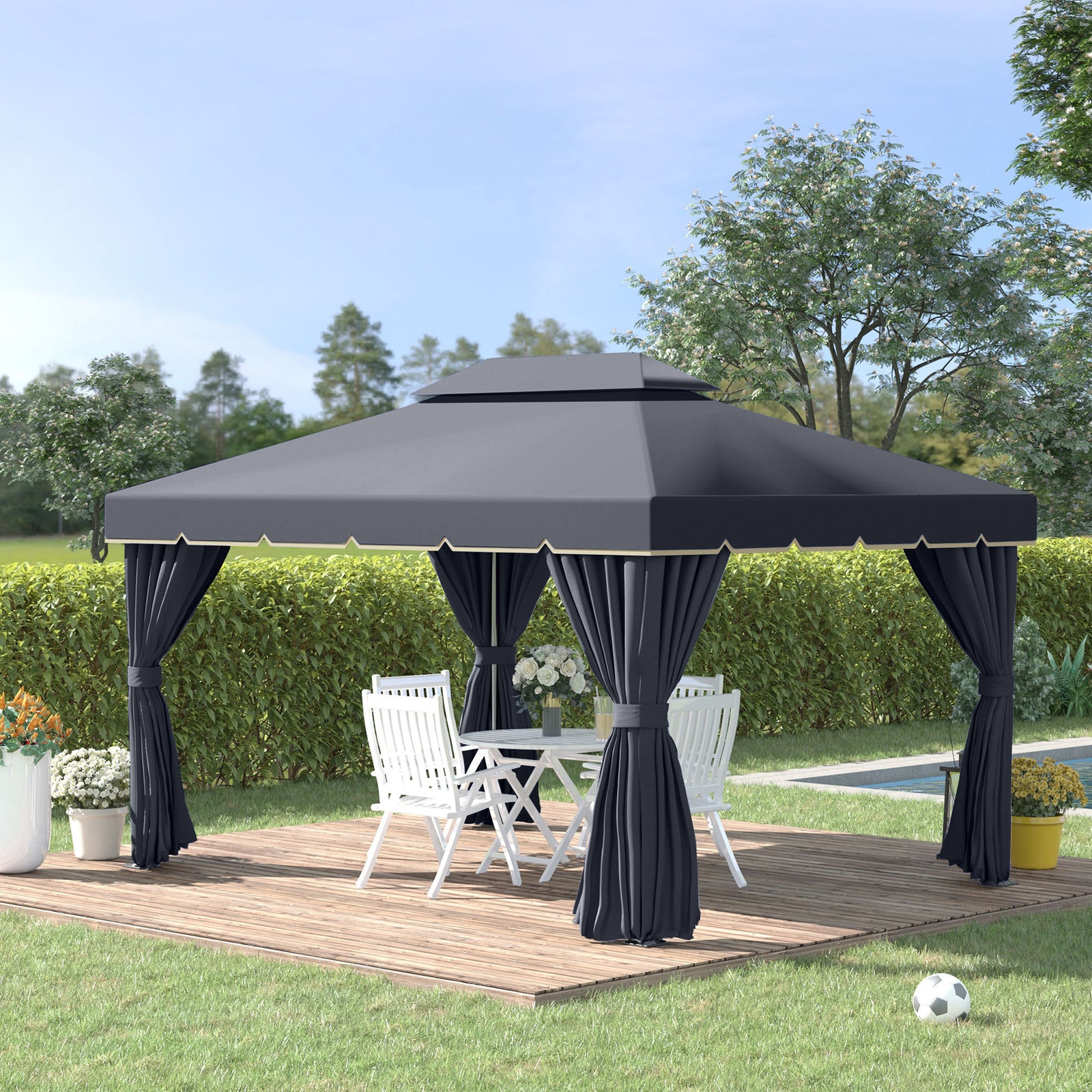 3 X 4m Aluminium Gazebo Marquee Canopy Pavilion Patio Garden | Black