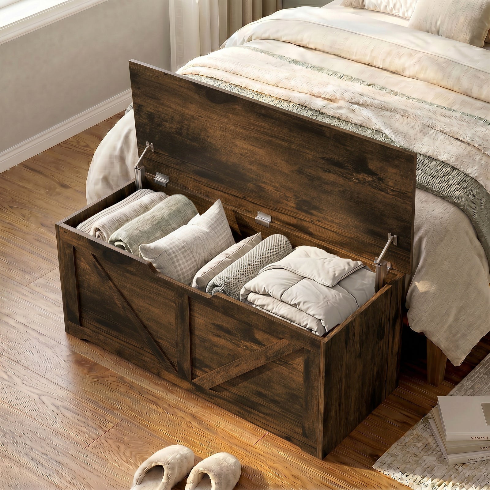 Storage Trunk For Living Room, With Safety Hinges, 100cm | Rustic Brown