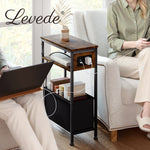 Levede Slim Side Table With Charging Station Storage Narrow End Table Sofa Living Room