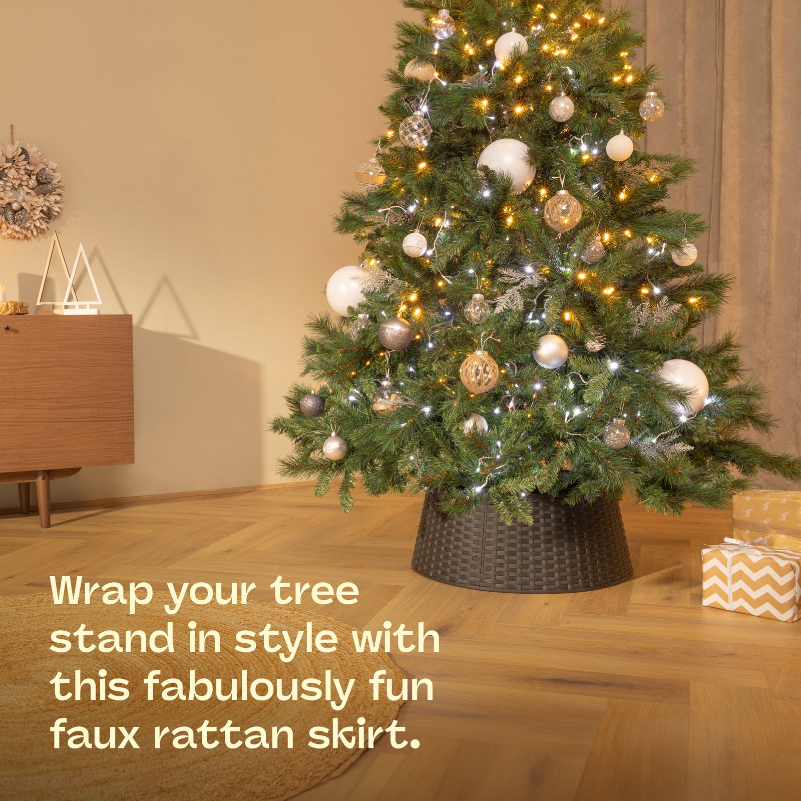 Faux Rattan Tree Skirt Black Snap Together 65cm Diameter