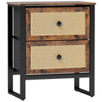 Bedside Table With 2 Rattan Drawers, Rustic Brown