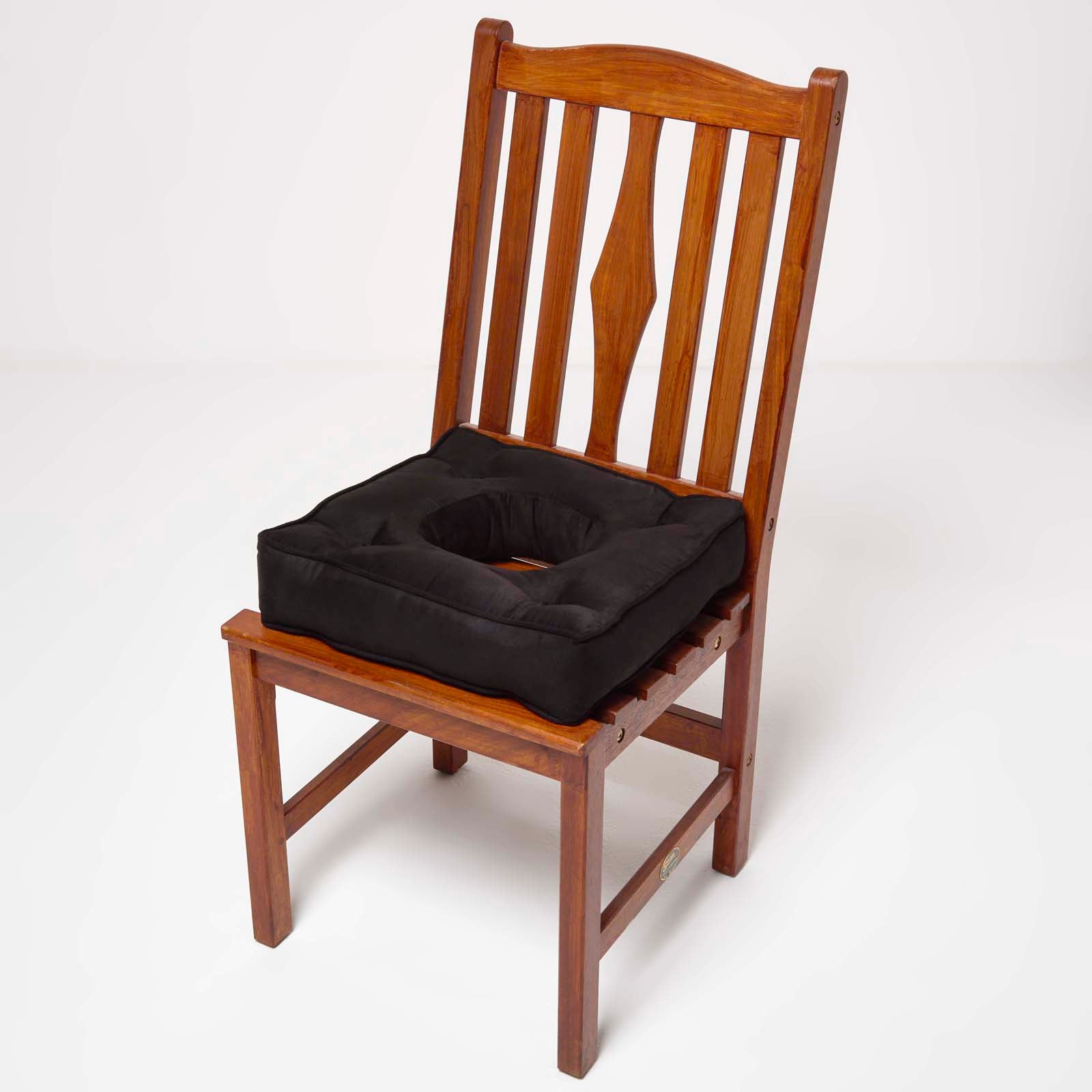 Faux Suede Coccyx Dining Chair Cushion With Ties | 40cm x 40cm | Black