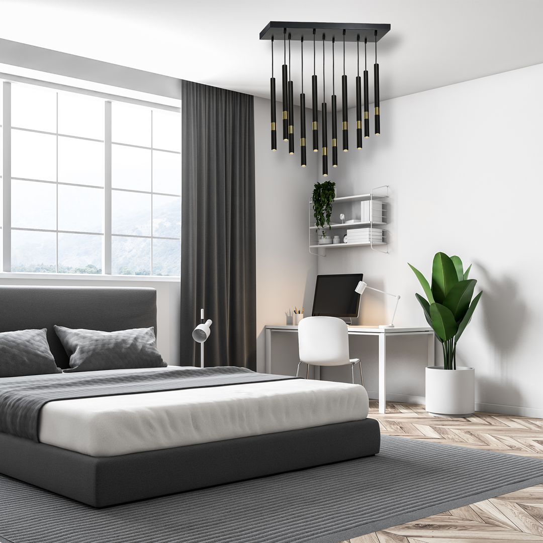 Monza Designer Black Pendant Lamp (11xg9) High Quality Hand Made From Matt Black Alloy With Luxurious Gold Detail