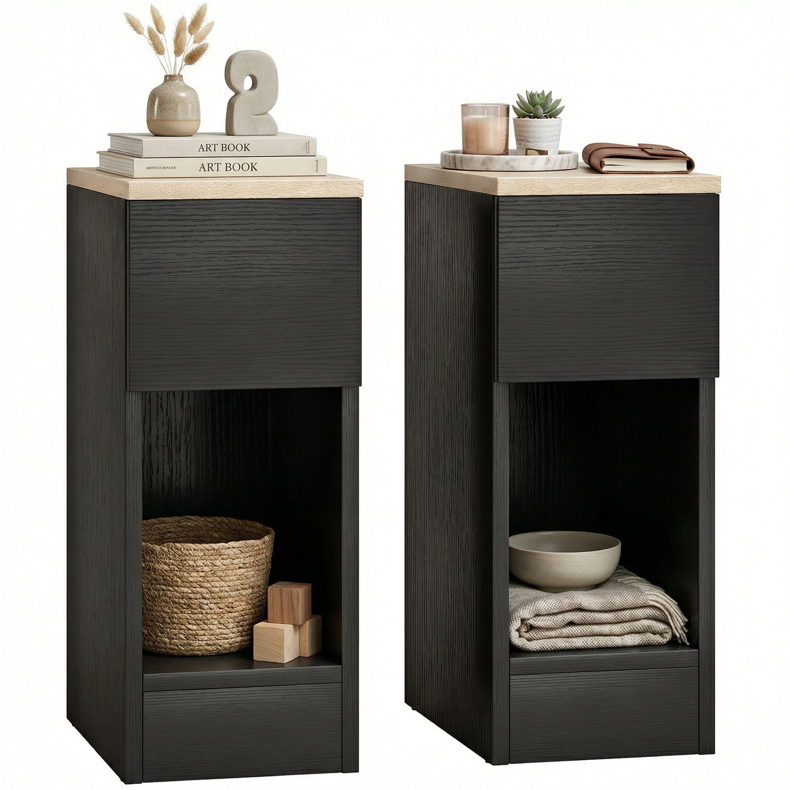 Bedside Tables Set Of 2, Nightstands For Bedroom, Living Room | Black
