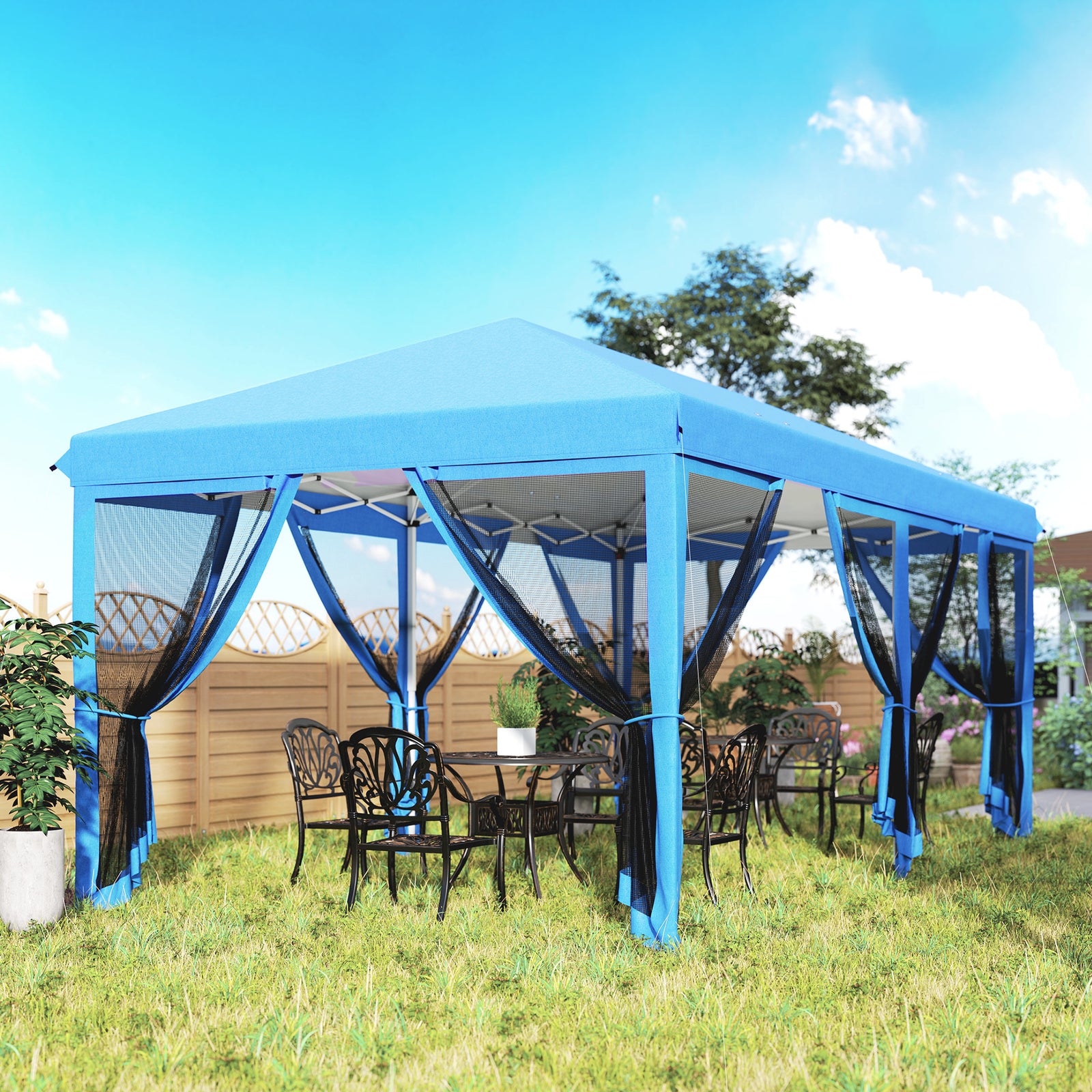 6 X 3m Pop Up Party Tent Canopy With 6 Removable Sidewalls | Blue