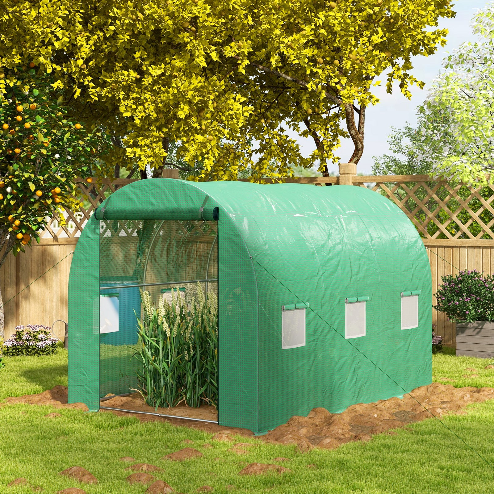 3x2m Polytunnel Greenhouse W/ Sprinkler System | Small | Green