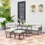 Sectional Outdoor Furniture With Glass Top Table Cream White