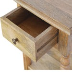 Turned Leg Telephone Table, 1 Drawer, 2 Open Shelf, Brown