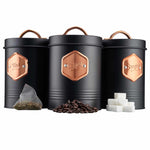 Tea Coffee & Sugar Canisters Bin Jar Storage 3pc Black/copper | Copper