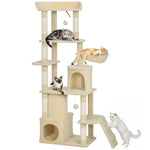 170 Cm Cat Tree, Large Cat Tower With 7 Scratching Posts | Beige