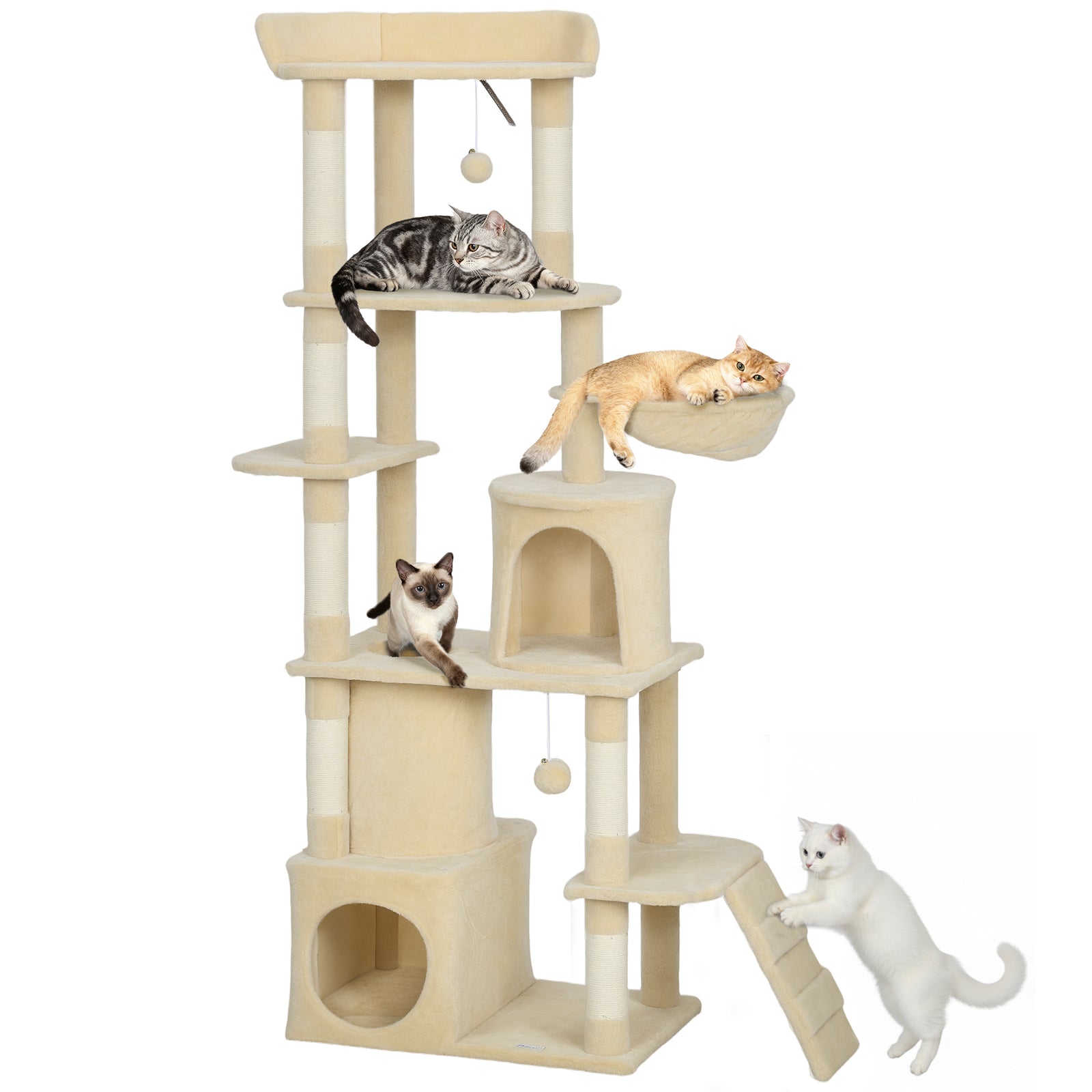 170 Cm Cat Tree, Large Cat Tower With 7 Scratching Posts | Beige