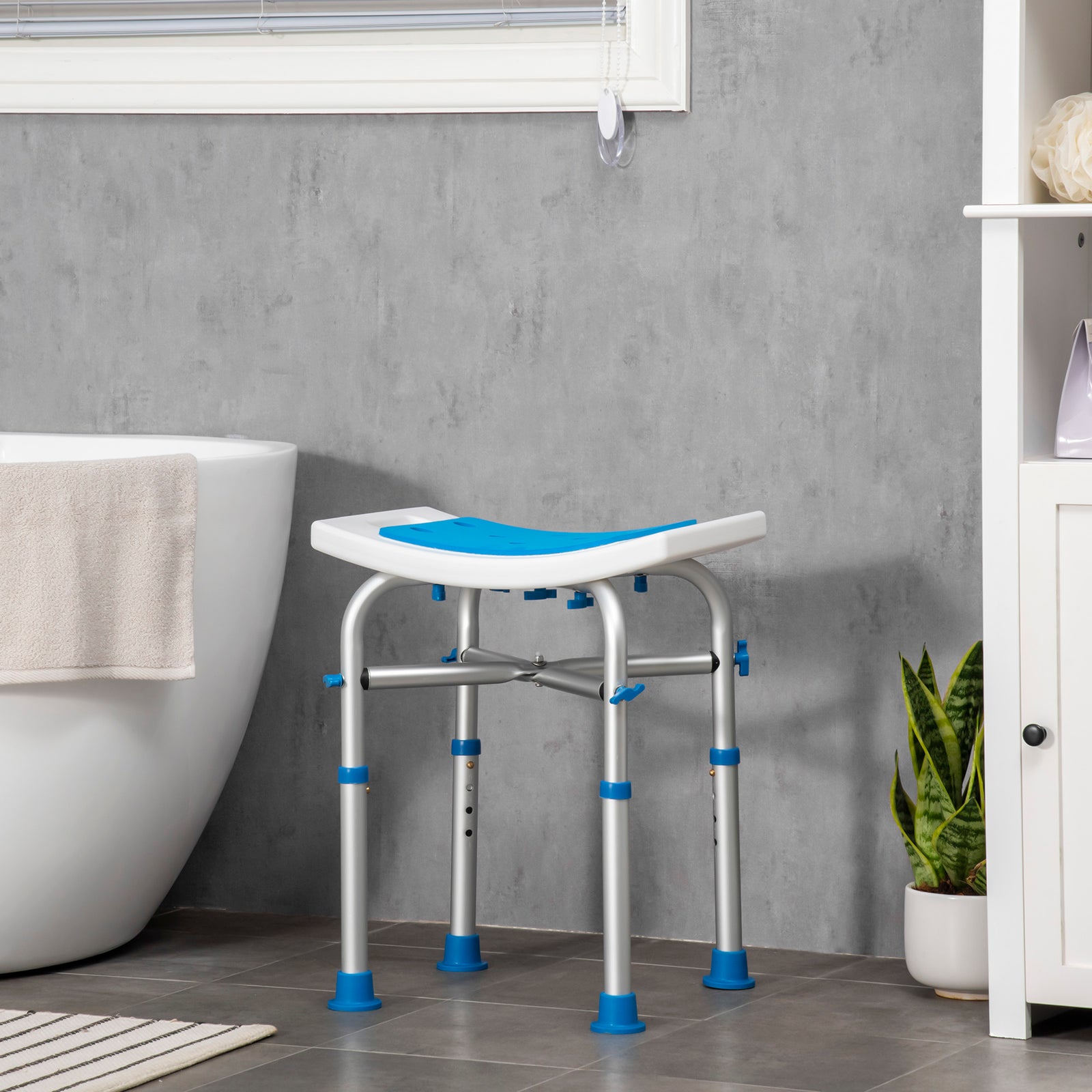 Adjustable Shower Stool With Suction Foot Pads For Elderly | One Size | Blue