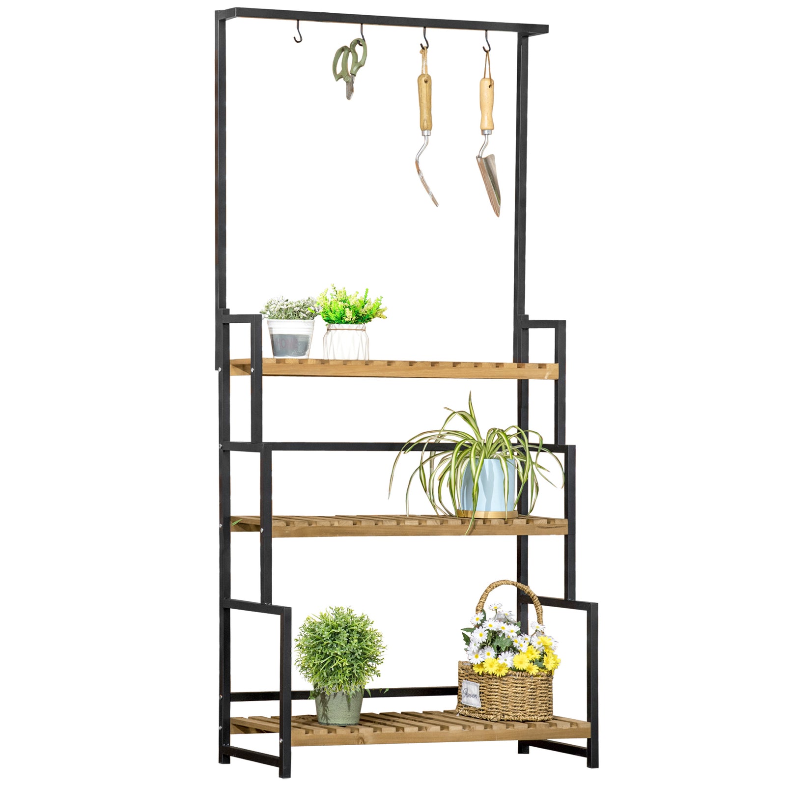 3 Tiered Plant Stand Rack With Hanging Hooks Indoor Outdoor