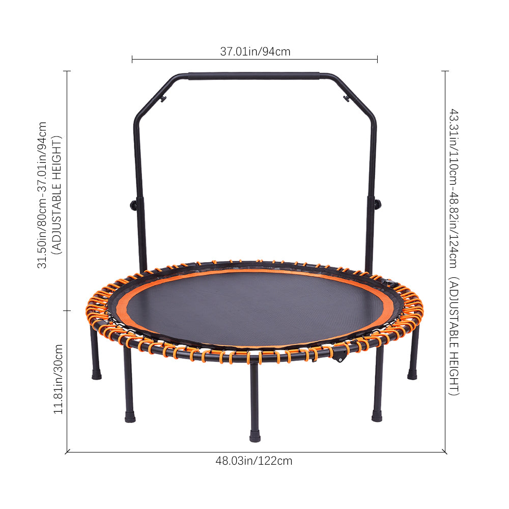 48in Bungee Cords Foldable Round Trampoline With Adjustable U-handle Bar | Orange