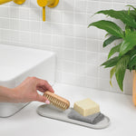 Recycled Bathroom Tray - Replaceable head that is screwed in - Closed fit storage cover - Made in the UK | Stone