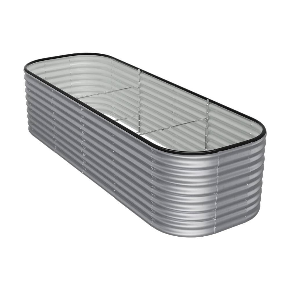 240/320cm W X 80cm D X 56cm H Large Raised Garden Bed Kit Oval-shaped Galvanized Steel Raised Garden Bed With Safety Edging & Ground Stakes | Small | Galvanized Silver