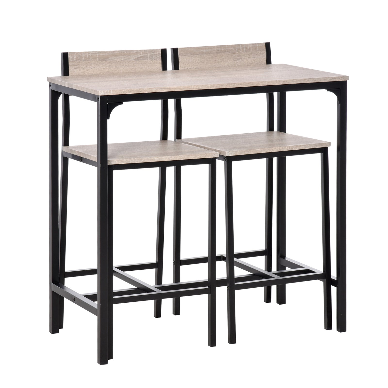 3pc Table Stool Set, Industrial Design, Metal Frame