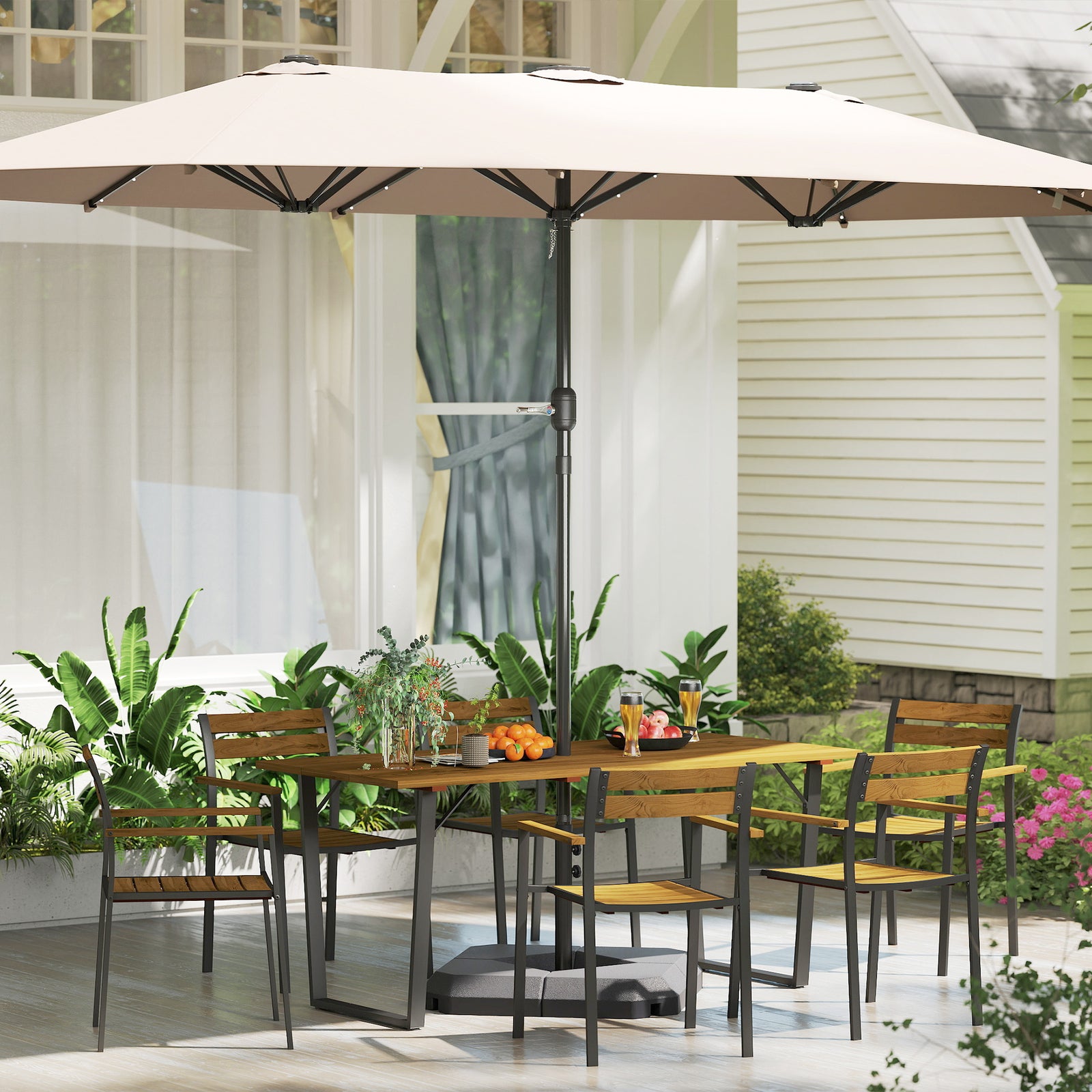 7-piece Fir Wood Set, 6 Stackable Chairs, Brown