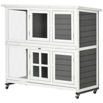 Wooden Rabbit Hutch, Small Animal House W/ Wheels, Removable Tray, Grey