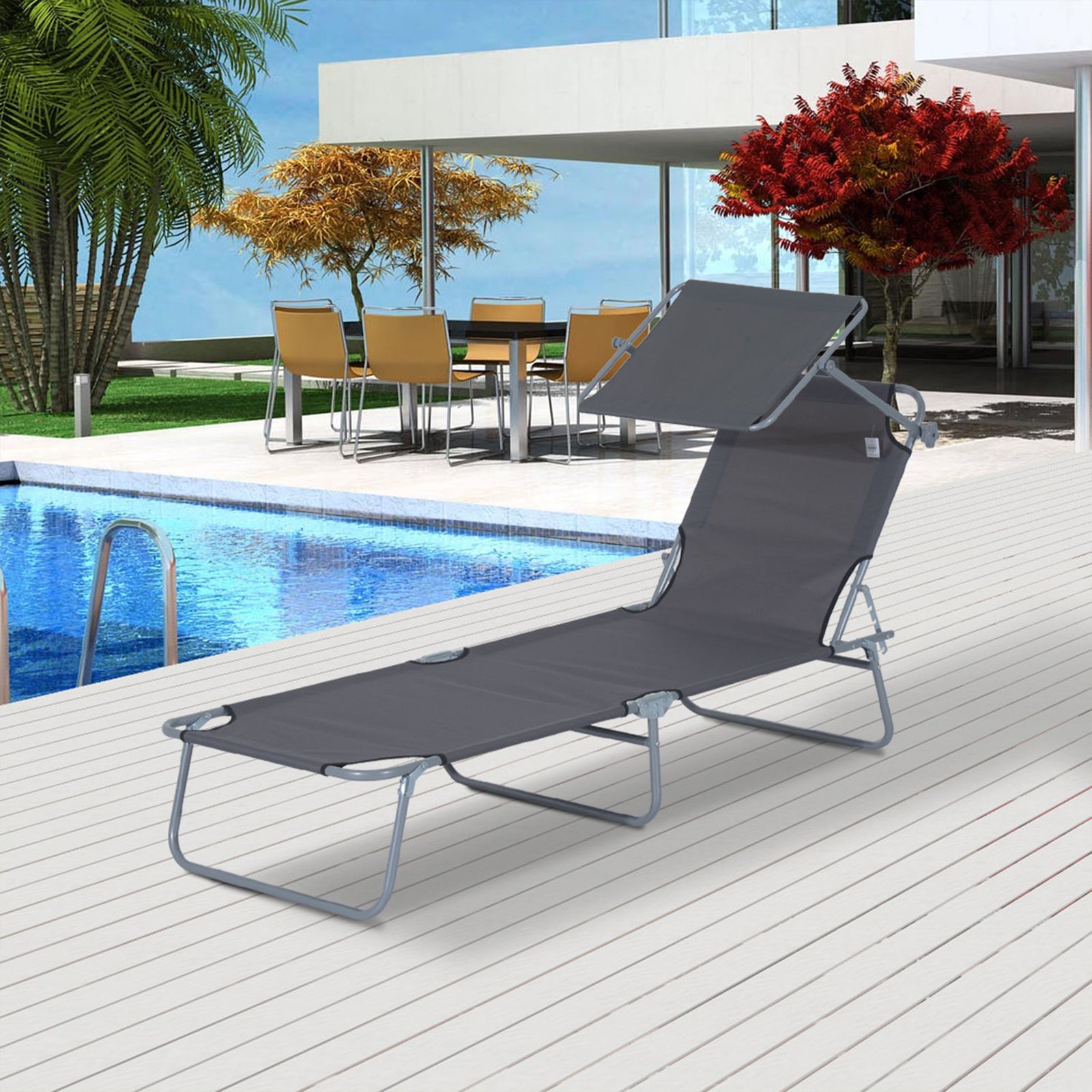 Reclining Sun Lounger Folding Recliner Garden Chair | Set of 1 | Dark Gray