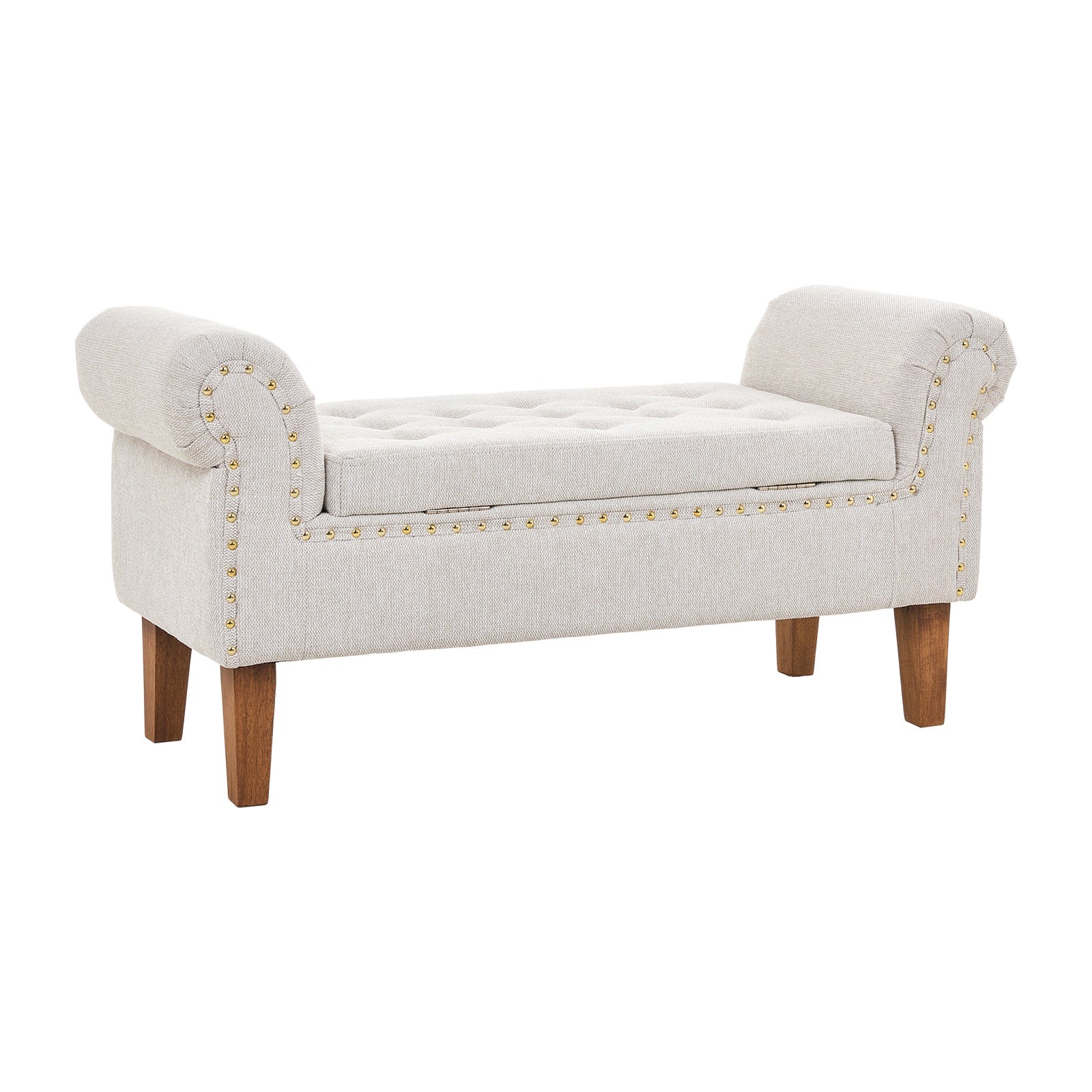 Linen Upholstered Storage Bench | Beige