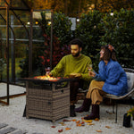 72.7cm Pe Rattan Fire Pit Table For Garden With Rain Cover | Brown